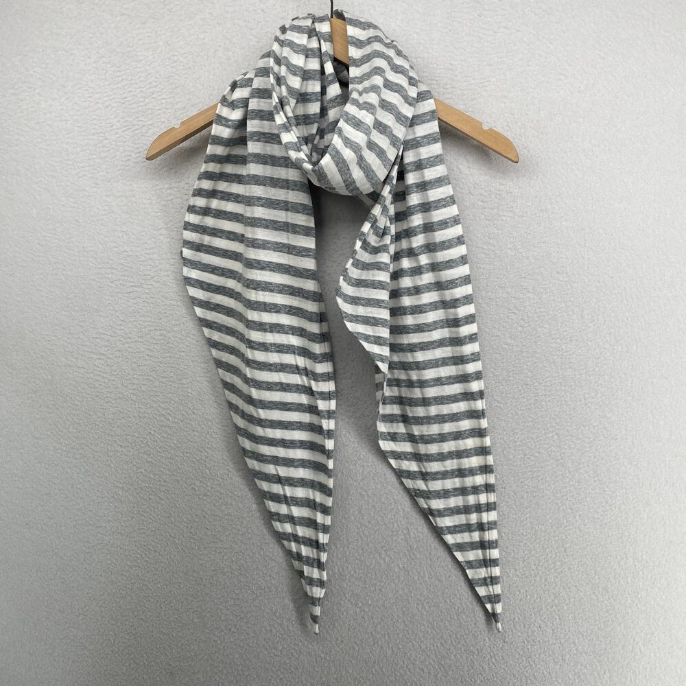 EILEEN FISHER Scarf Womens OS Striped Slub Jersey Slim Shawl Wrap Gray 11" x 92"